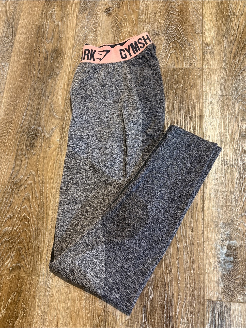 Gymshark Girls' Gray Heather Leggings with Pink Branded Waistband
